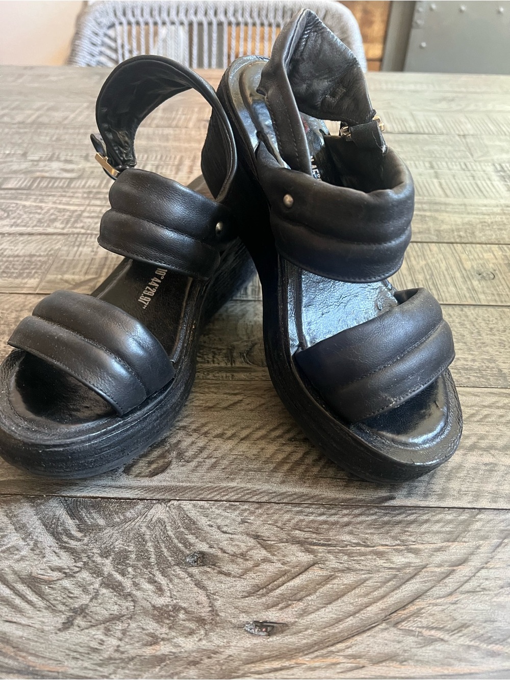 A.S. 98 38 GUC some heel wear Black Padded Platform Sandals comfortable